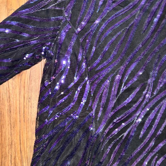 Vintage Bob Mackie Wearable Art Sequin Jacket Small | Purple & Black Zebra Glam - Picture 12 of 14